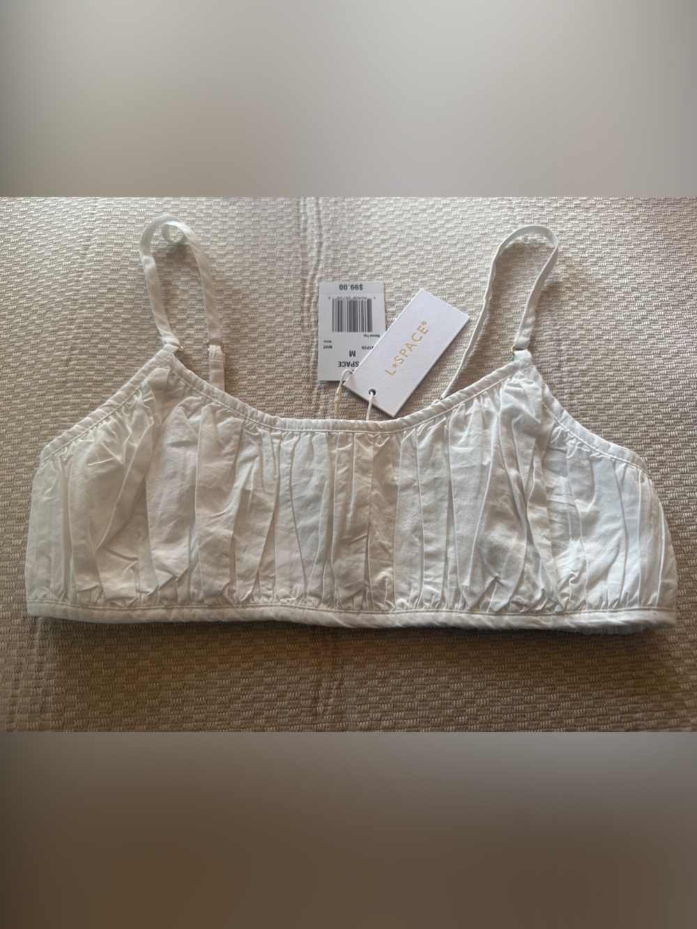 l*space White Ruched Bralette Bikini Top